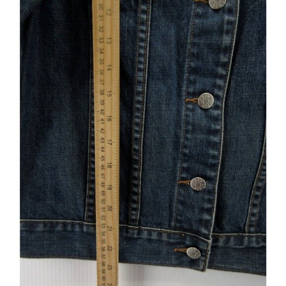 J Crew Jacket Large Trucker Denim Moto Button Up Flap Pockets Biker - Picture 4 of 9